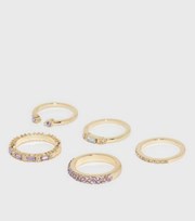 New Look 5 Pack Lilac Diamante Rings